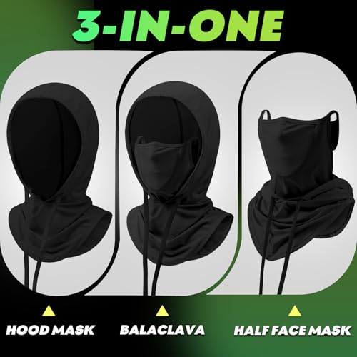 3 in 1 Summer Cooling Balaclava Hood Face Mask with Ear Loops Men Women Sun UV Protection Breathable Full Head Cover-Work Fishing Cycling Black