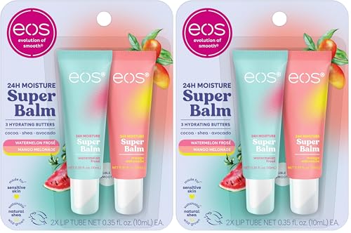 Image of eos 24H Moisture Super Balm- Watermelon Frose & Mango Melonade,Lip Mask,Day or Night Lip Treatment,Made for Sensitive Skin,0.35 fl oz,2 Count (Pack of 2)