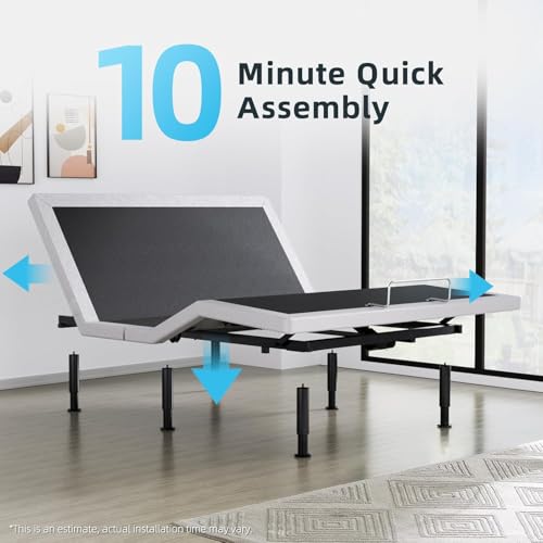 Image of Queen Adjustable Bed Base Frame, Massage & Wireless Remote, Dual USB Ports,Ergonomic Upholstered Bed Frame, Lift Motor, Under Bed Lighting, Independent Head and Foot Tilt