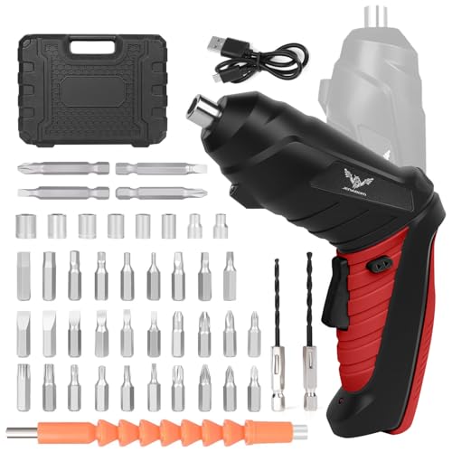 JENABOM Electric Screwdriver Cordless, 47 in 1 Upgrade Portable Cordless Driver, 3.6V Rechargeable 3.5N·m Screwdriver Kit, Dual Position Handle with LED Light for Home Improvement DIY Project