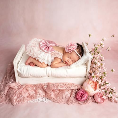 ForBaysy Infant Newborn Photography Props Girl Outfit Lace Romper with Cute Flower Headband Newborn Dress Posing Props — view 2