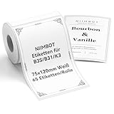 NIIMBOT Etiketten Selbstklebender Etikettenband für B31 B3S K3 Etikettendrucker, 75 x 120mm 65 Etiketten pro Rolle, 1 Rolle Thermo-Etikettenband für Supermärkte, Einzelhandel, Büro, Weiß