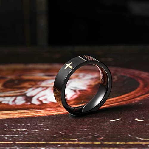 Cross Rings For Men, 18K Gold Plated Men's Stainless Steel Silver Lord Prayer Jesus Christian Religious Black Pinky Ring For Boys, Ring Size 5 To 13 (Black, 9) #TOP6