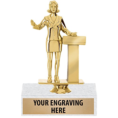 Crown Awards 6" Gold Public Speaking Trophies - Custom Female Speech Trophy Award