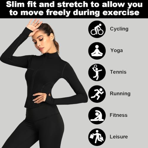 Flintronic Chaqueta Deportiva Mujer Con Cremallera y Capucha, Sudadera Running, Con Toalla, Para Deporte, Talla S - imagen 7