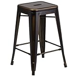 Flash Furniture Commercial Grade 24" High Backless Distressed Copper Metal Indoor-Outdoor Counter Height Stool