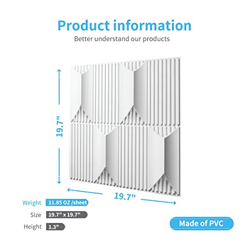 Art3Dwallpanels Pvc 3D Wall Panel For Interior Wall Décor, 19.7" X 19.7" Wall Decor Pvc 3D Wall Panels, 3D Textured Wall Panels, Pack Of 12 Tiles, White #TOP4