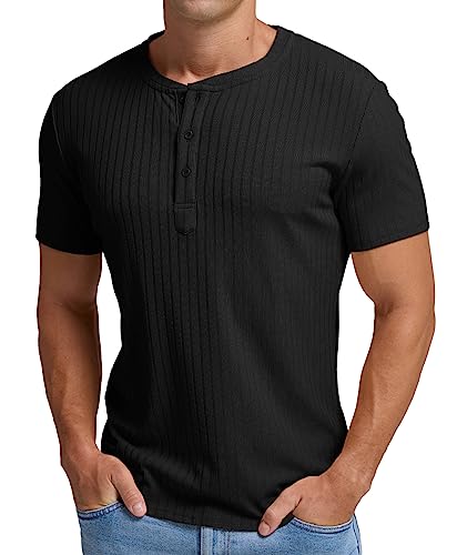 Askdeer Men's Henley Shirts Short Sleeve Classic Slim Fit Casual T-Shirt