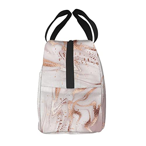 Jshxjbwr Marble Painting With Rose Gold Glitter Portable Lunch Bag For Women Men Pink Insulated Cooler Tote Bag Reusable Lunch Box For Travel/Picnic/Work/Hiking/Office #TOP2