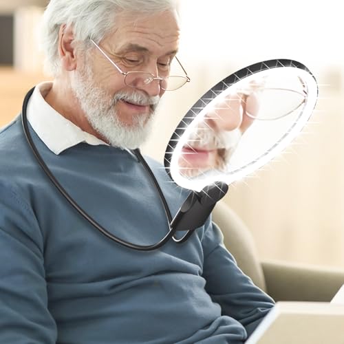10X Neck Magnifying Glass with Light for Reading with Real Glass Lens Hands Free Magnifying Glass with Light for Close Work Flexible Gooseneck Large Magnifier for Cross-Stitching Sewing for Seniors