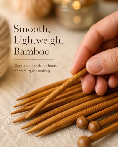 Rurrbbe Double Pointed Knitting Needles Set, 18 Pairs Bamboo Knitting Needles with Roll Bag & Wrist Yarn Holder, 2mm-10mm Single Point Wooden Needles, Portable Crochet Set for Beginners — view 4