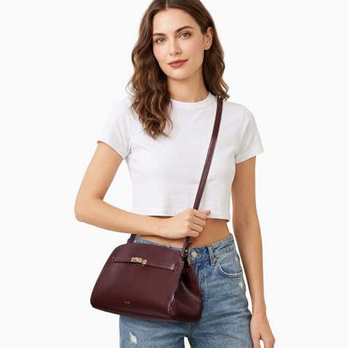 CLUCI Purses for Women, Water Repellent Shoulder Handbags with 2 Adjustable Straps, Vegan Leather Crossbody Bag Burgundy — view 2