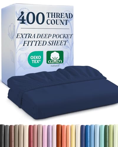 Extra Deep Pocket Fitted Sheet - Navy, 18-24 in pockets
