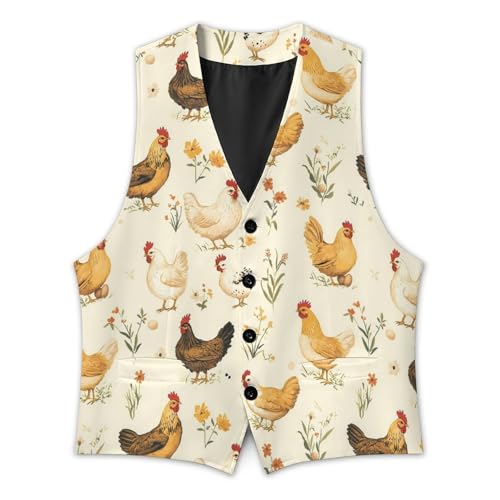 Chickens And Flowers Trendy Vest Suit for Men V Neck Formal Dress Waistcoat Vests Business Slim Fit2