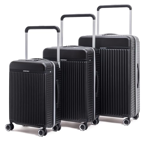Image of Assembly Rover Trolley Bag Set of 3 20, 24, 28 Inch Hard Shell Polycarbonate Luggage Set Wide Trolley Design with TSA Lock 8 Spinner Wheels, Black