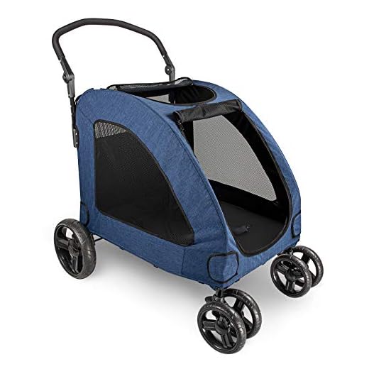 IREENUO Cochecitos para Perros, Plegable Carrito para Perros Viaje Carro Perro con Cuatro Ruedas para Perros Medianos Grandes (Azul)
