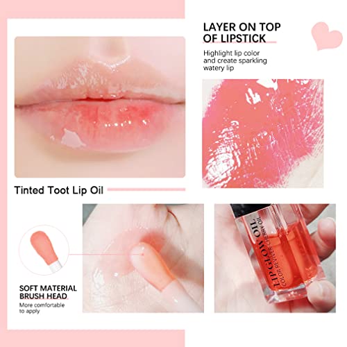 Plumping Lip Oil,Hydrating Lip Gloss Tinted Lip Balm Lip Care Transparent Toot Lip Oil,Big Brush Head Glass Lip Glow Oil Fresh Texture & Non-Sticky,Nourishing Repairing Shine Primer Lip Tint(Rosewood) #TOP5