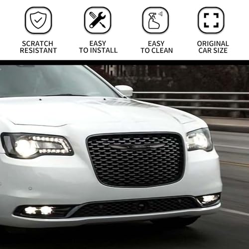 Image of Hoolcar Front Bumper Center Grille Emblem Cover Grill Badge Molding Trim Compatible with 2015-2022 Chrysler 300 300C, Black