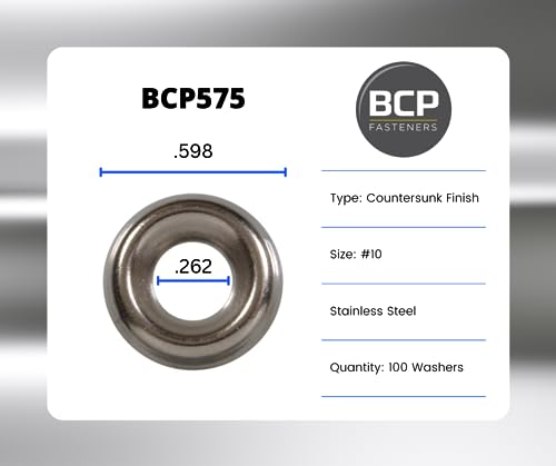 100 Qty #10 Stainless Steel Countersunk Finish Washers | 304 SS Finishing Cup (BCP575)