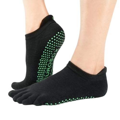 NeuroSox Toe Separator Grip Socks with Compression Arch Band, Non Slip Pilates Socks Neurological Foot Support for Men Women — Black S