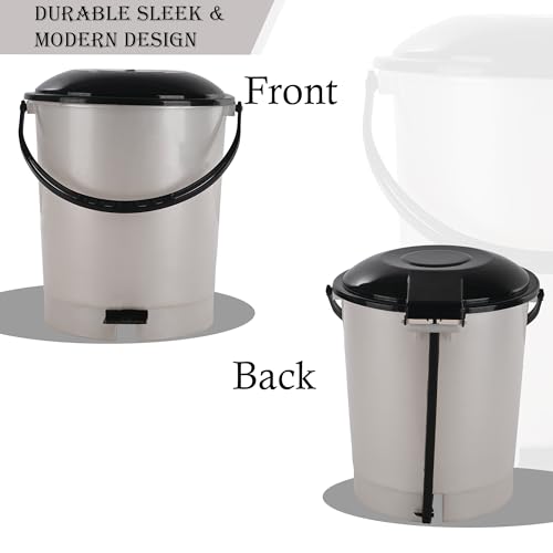 Image of Kuber Industries 10 Ltr Plastic Dustbin for Home with Pedal, Lid & Handle | Dustbin for Kitchen, Bathroom & Office | Garbage Bin for Wet or Dry Waste | Check Dhakkan- White