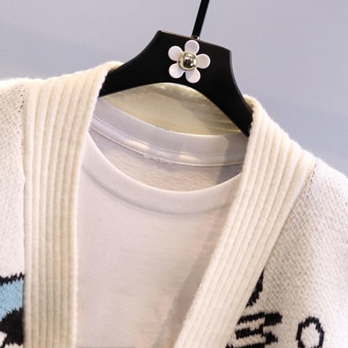 Womens Button Down Slouchy Wool Blend Coat Fall Cute Embroidery Cartoon Duck Cable Knit Cardigans Sweater with Pockets2