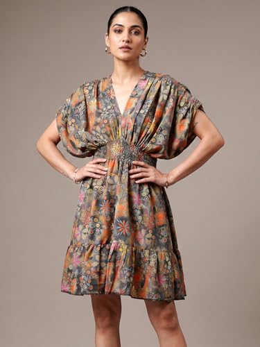 Image of ADDYVERO Women Balloon Sleeve Viscose Rayon Fit & Flare Printed Dress Detailing Above Knee /Mini