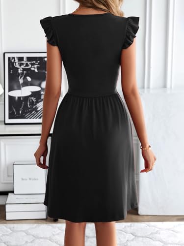 Image of HELYO Women's Summer Dresses Cute V Neck Ruffle Sleeve Cocktail Short Work Casual Dress with Pockets 648
