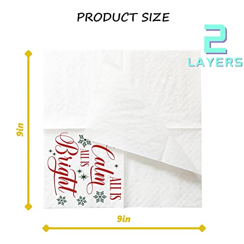 Geloar Christmas Cocktail Napkins, 100 Pack All Is Calm All Is Bright Christmas Paper Cocktail Napkins For Merry Xmas Birthday Holiday Party Table Decor 2-Ply, 5X5" (All Is Calm All Is Bright) #TOP2