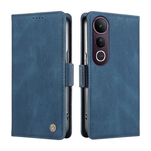 Étui pour Vivo V50 Lite 5G, coque portefeuille premium en cuir de protection chic bleu