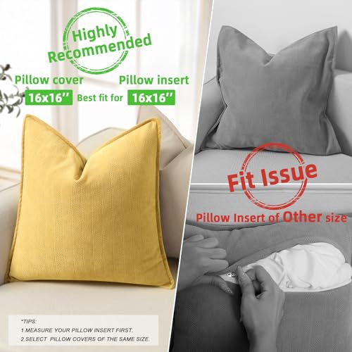 ZWJD Yellow Pillow Covers 16x16 Set of 2 Chenille Throw Pillow Covers with Elegant Design Soft and Luxurious Decorative Throw Pillows for Couch, Bed, and Home Decor