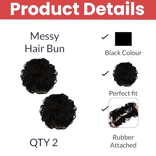 Image of TEMPERIA Hair Accessories For Women Stylish - Juda Hair Buns - Messy Bun Hair Extension - Artificial Fake Donuts Maker Scrunchies - With Elastic Rubber band - Black - 2 Pc - (25GR)