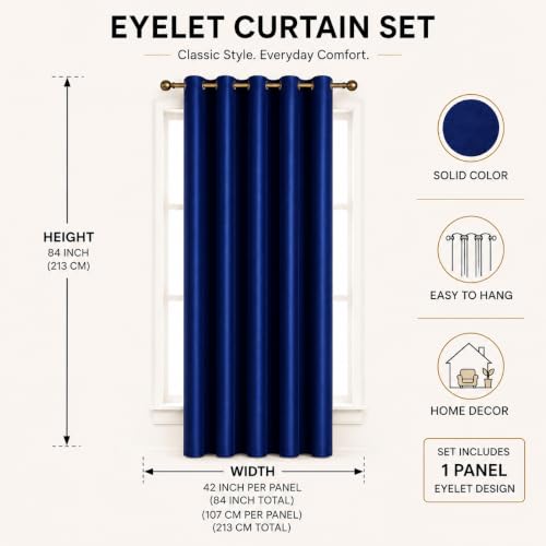 Image of Polyester Eyelet Door Curtain, Solid Plain Light Filtering Curtain for Bedroom, Living Room & Home Office, 7 Feet (84 x 48 Inch), Blue, Pack of 1