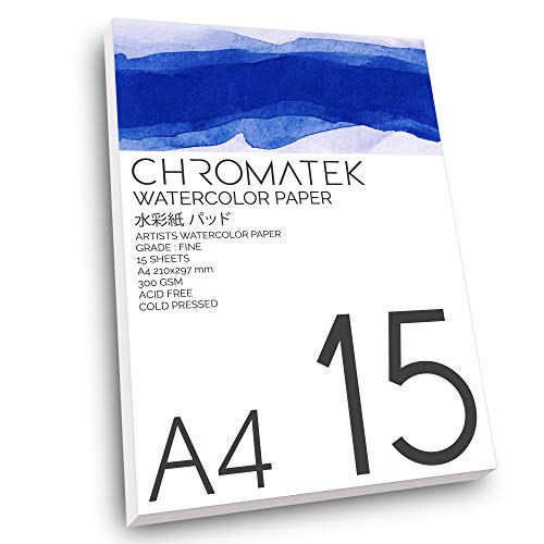 Watercolor Paper. 8.3 x 11.7”. 15 Sheets, Professional, 300 GSM, Perfect for Watercolor Pens and All Other Water Based Medium, Cold Pressed, Watercolor Pad. Fine Grade