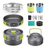 SKYSPER Camping Kochgeschirr Set 17-teiliges Outdoor Kochgeschirr Tragbar Camping Geschirr Set Aluminium Campinggeschirr Kochtopf Set Geschirr Pfanne Picknickgeschirr für Rucksackreisen Wandern