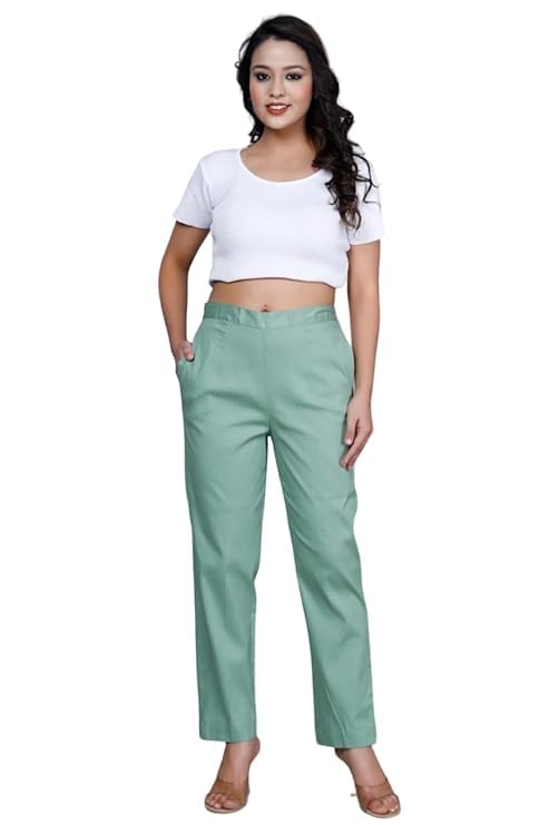 Women's Cotton Pant Stretchable Regular Slim Fit Trouser | Cotton Trouser for Women Formal Casual Daily Use-picture-40
