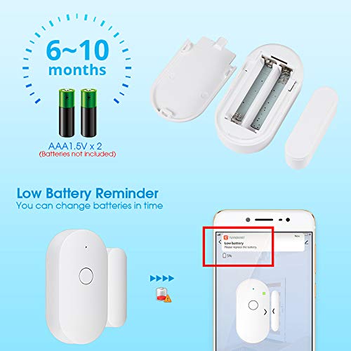 Sensor de porta Trabalhe com Alexa Google IFTTT, sensor de contato magnético sem fio Smart Life Sens