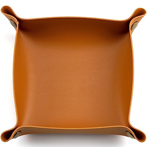 IFAMIO Decorative Foldable Valet Tray Artificial Leather Catchall Holder Small Desk Table Organizer Tray for Jewelry, Keys, Watches, Coins (Orange) - Thumbnail 7