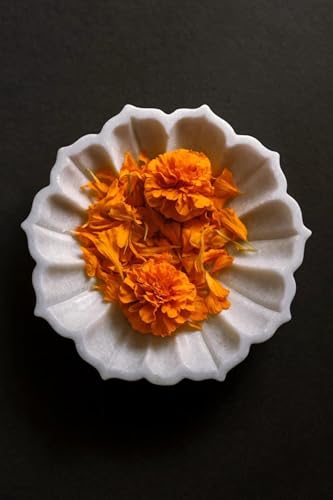 Image of Marble Urli Bowl for Decoration | Big Potpourri Decorative Bowls in Home decor | Large White Floating Flower Plates of Stone | Small Shape puja Item | (6 inch, Petal Glow)