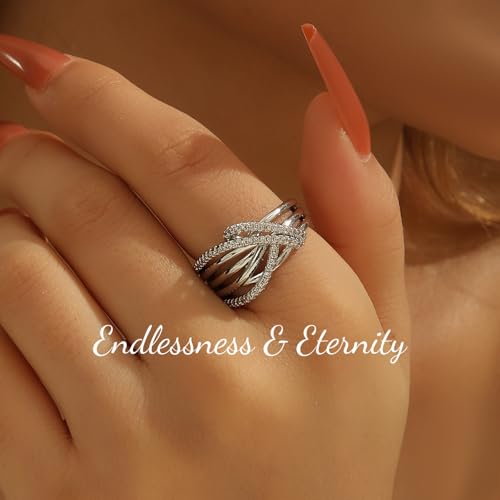 ENDLESSNESS & ETERNITY Criss-Cross Multi-Row CZ Cubic Zirconia Ring Twist 14K Gold Plated Wedding Band Ring Chunky Statment Band Ring4