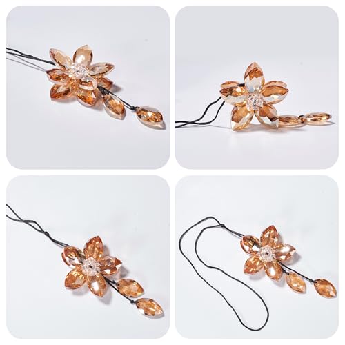 Image of Crystal Flower Car Rear View Mirror Hanging Ornament - Sparkles with Rainbows for a Sense of Luck and Happiness Car Interior Accessories (Champagne)