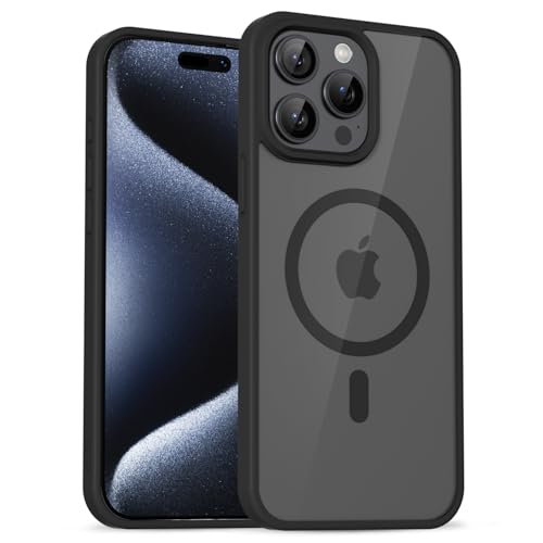 uvcoat for iPhone 15 Pro Case Clear Compatible with Magsafe Case Transparent, Ultra Slim Thin Magnetic Cases Soft Silicone & Hard Plastic Clear Back, Cute Mag Safe Cell Phone Cover, Black