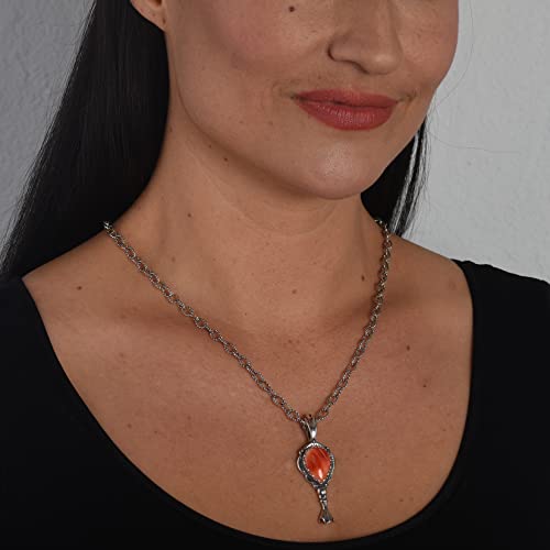 American West Sterling Silver Women's Pendant Enhancer Orange Spiny Gemstone Squash Blossom Design #TOP1