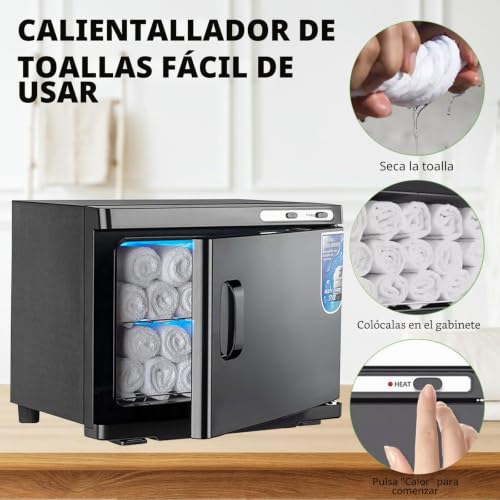 Miniatura 7 de Kensbro Calentador De Toallas De 25 L, Secador De Toallas Uv, Calentador De Compresas, Esterilizador De Toallas Calientes, Función De Calefacción De 360 , Para Belleza, Salón, Spa Negro