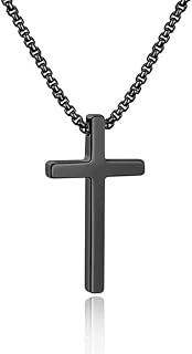 IEFSHINY Gifts for Men Boys - Stainless Steel Cross Pendant Chain Necklaces for Men, Mens 16-30 Inches Chain Gold Silver Black Cross Necklace Boys Jewelry Gifts