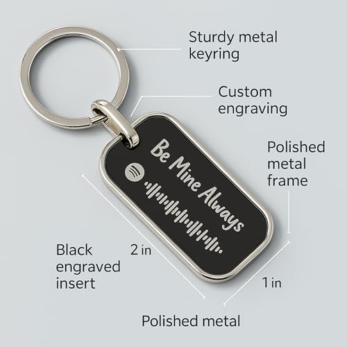Image of Custom Spotify Code Metal Keychain - Personalized Engraved Message & Name - Unique Gift for Him or Her - Scan to Play Song or Playlist - Anniversary, Birthday, Valentine's Gift