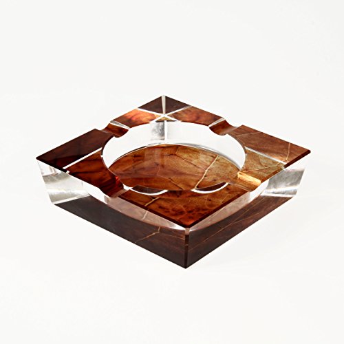 Quality Importers Tobacco Leaf Print Crystal Cigar Ashtray, For 4 Cigars, Custom Gift Box #TOP4