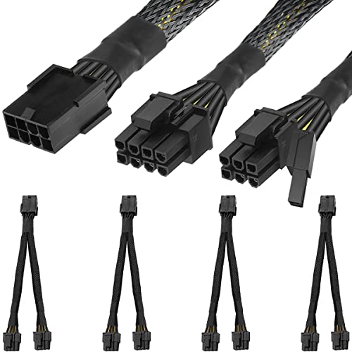 Xiatiaosann 4 Pcs GPU VGA 8 Pin PCIE Splitter to Dual 8Pin(6+2) Power Cable PCI Express Graphics Video Card, 8Pin Female to 2X 8Pin Male Adapter Extension Cord, Braided Sleeved, 9 inch/23cm