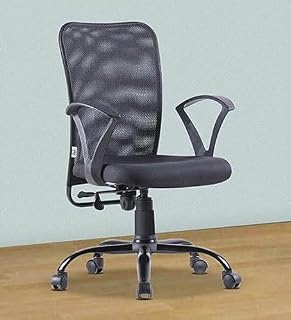 FURNICOM Metal Sigma Mid Back Revolving Ergonomic Design Office Computer Push Back Seat Height Adjustable Chair for Home, Living, Office Desk - Black