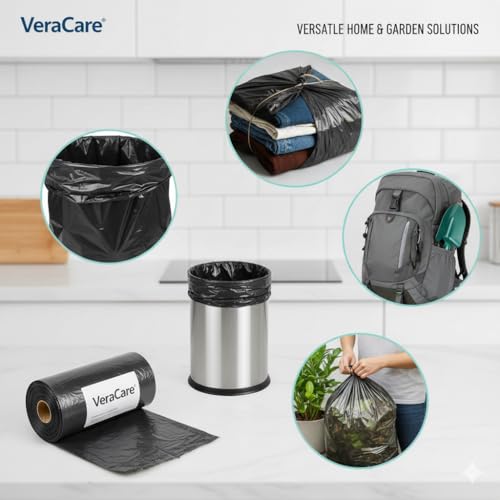 Image of VeraCare Eco-Friendly Garbage Bags | 30Pcs | Medium-19 x 21 Inches | 30 Bags x 1 Rolls | Black | Dustbin /Trash Bags with Detachable Drawstrings | For Dry & Wet waste (1)